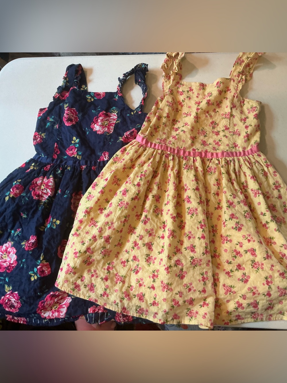 Girls 10 LOT OF 2 Zunie Dresses Navy Pink and Yellow Pink Floral Print